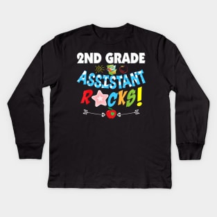 2nd Grade Assistant Rocks Second Teacher Back To School Kids Long Sleeve T-Shirt